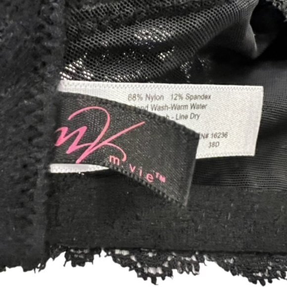 M. VIE INTIMATES Padded Bra Size 38D Black Lace Floral Lightly Padded  Brand new - Picture 7 of 8